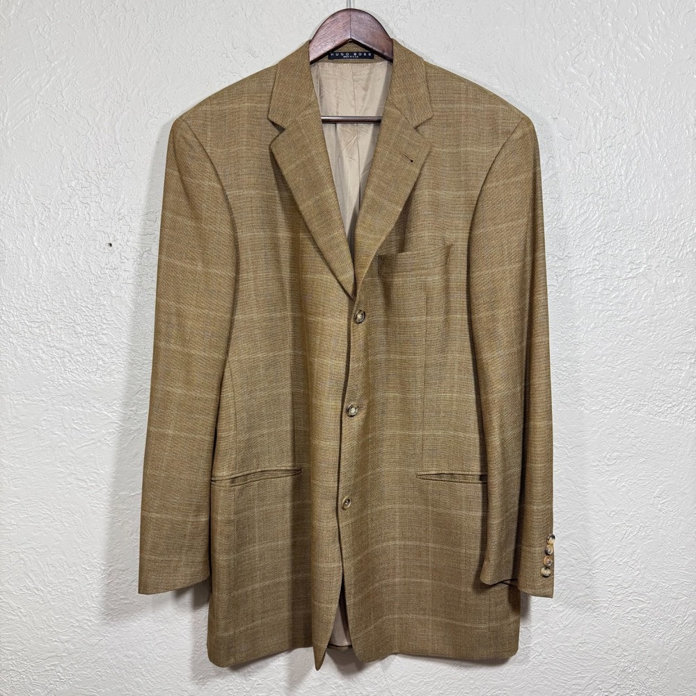 Hugo Boss Sport Coat Blazer Jacket 44L USA Virgin Wool Einstein Windowpane Vtg